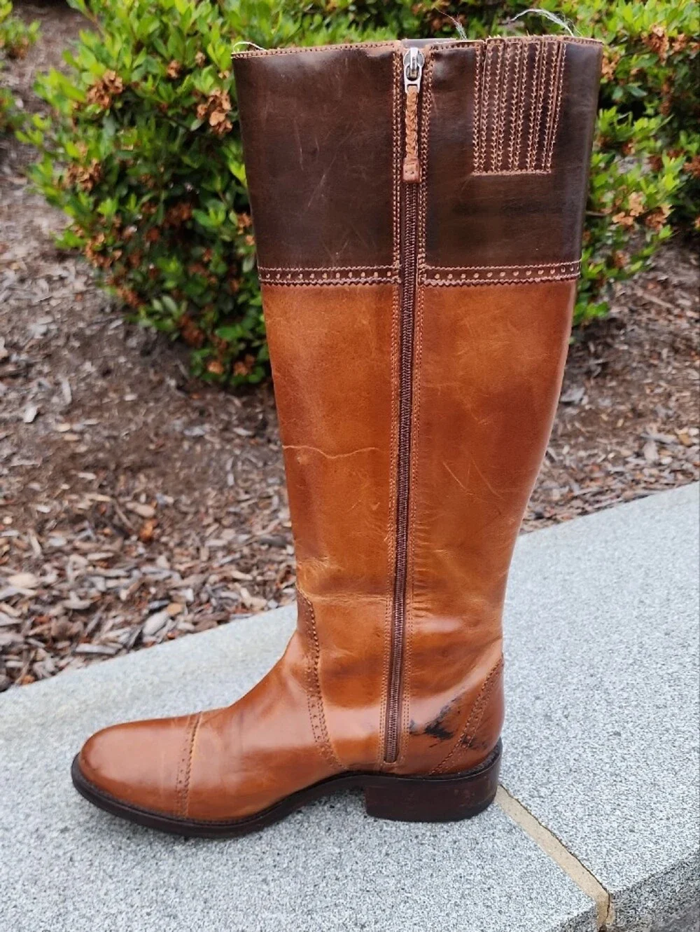 Charlie 1 Horse Two-Tone Brown Leather Riding Boots Handcrafted In Brazil sz 6 B